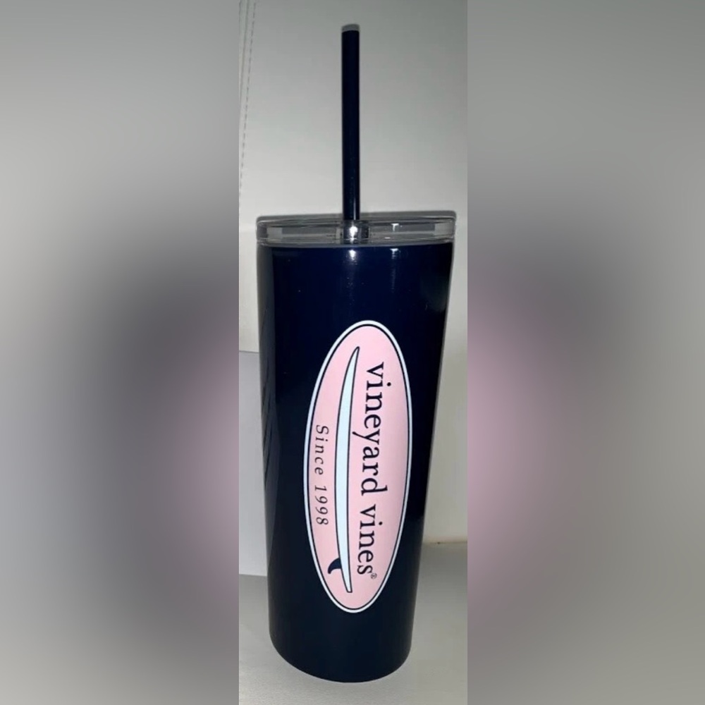 NEW Vineyard Vines for Target Navy with Pink Logo Surfboard Lidded Tumbler